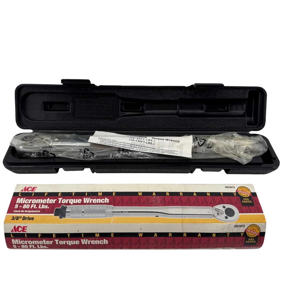 Ace‎ Micrometer Torque Wrench 3/8 Drive 5-80 Ft Lbs Silver 2023919 Brand New